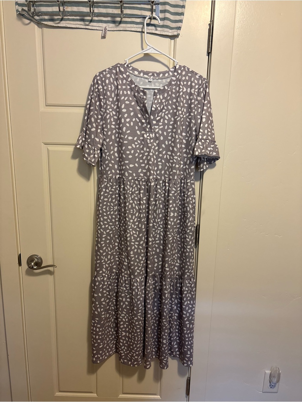 American Vintage Gray Printed Maxi Dress with White Spot Motif